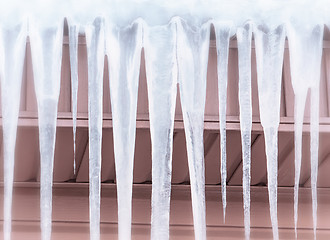 Image showing Hanging Large Icicles Closeup