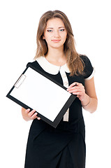 Image showing Young business woman on white