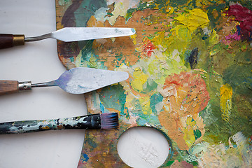 Image showing palette knives or painting spatulas and brush