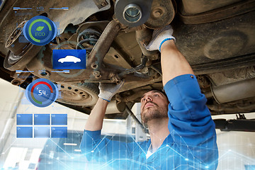 Image showing mechanic man or smith repairing car at workshop