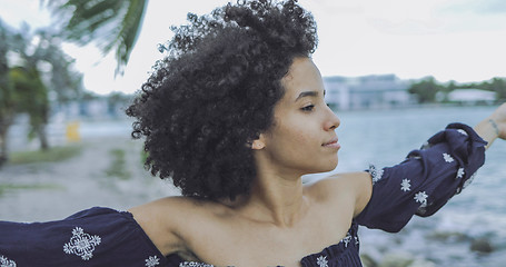 Image showing Relaxing black woman enjoying fresh wind 