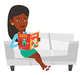 Image showing Woman reading magazine on sofa vector illustration