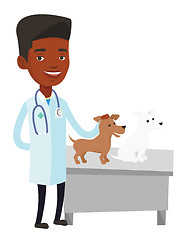 Image showing Veterinarian examining dogs vector illustration.