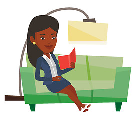 Image showing Woman reading book on sofa vector illustration.