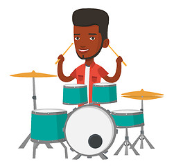 Image showing Man playing on drum kit vector illustration.