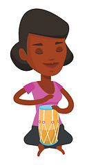 Image showing Woman playing ethnic drum vector illustration.