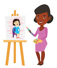 Image showing Creative female artist painting portrait.