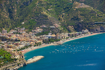 Image showing High angle view of Minori and Maiori, Amalfi coast, Italy