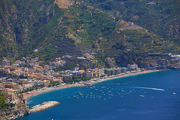 Image showing High angle view of Minori and Maiori, Amalfi coast, Italy