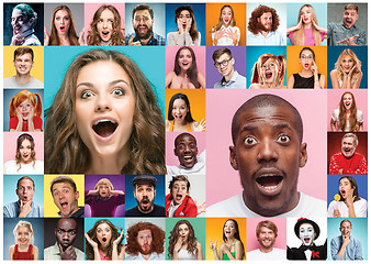 Image showing The collage of surprised people