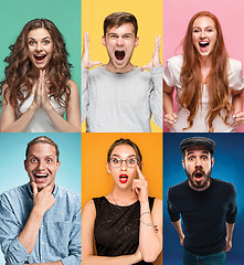 Image showing The collage of surprised people