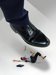 Image showing Aggressive boss with employee, mobbing concept