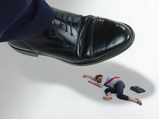 Image showing Aggressive boss with employee, mobbing concept