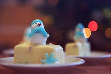 Image showing Christmas dessert with snowman