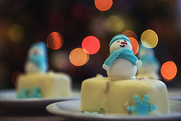 Image showing Christmas dessert with snowman