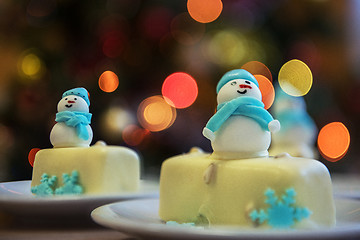 Image showing Christmas dessert with snowman