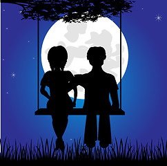 Image showing Girl and lad sit on seesaw