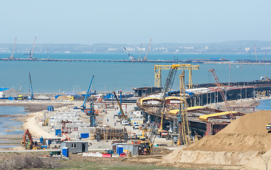 Image showing Taman, Russia - 15 April 2017: View of the construction of a transport crossing through the Kerch strait from the tamani side, which will connect the Kerch and Taman peninsulas, as of April 2017