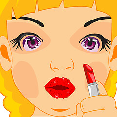 Image showing Girl dyes lips