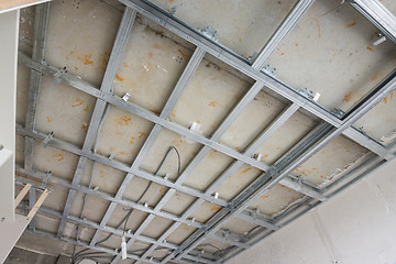 Image showing Skeleton of a ceiling from a metal profile, for the subsequent drywall sheets