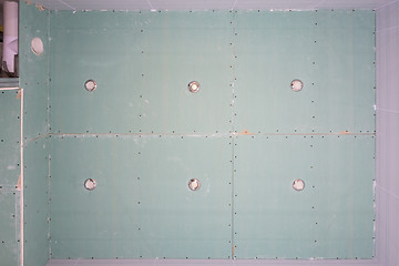 Image showing Ceiling of gipsokartonnyh sheets in the bath, spot lights are inserted