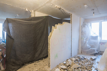 Image showing Dismantling part of the wall in the apartment, the overall plan