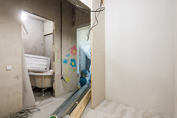 Image showing Renovation in a new building, view from the entrance to the apartment