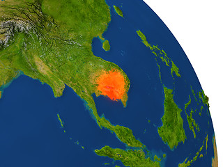 Image showing Map of Cambodia in red
