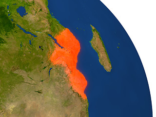 Image showing Map of Mozambique in red