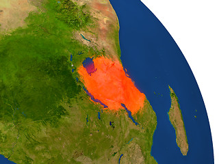 Image showing Map of Tanzania in red