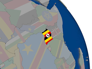 Image showing Uganda with flag on globe