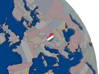 Image showing Hungary with flag on globe