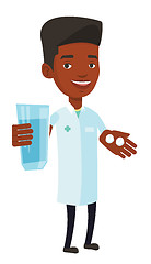 Image showing Pharmacist giving pills and glass of water.