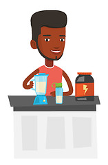 Image showing Young man making protein cocktail.