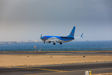 Image showing ARECIFE, SPAIN - APRIL, 16 2017: Boeing 737-800 of TUI with the 