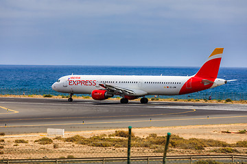 Image showing ARECIFE, SPAIN - APRIL, 15 2017: AirBus A321 of IBERIA with the 