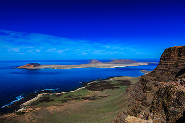 Image showing Views from Lanzarote against  the island of La Graciosa