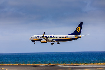 Image showing ARECIFE, SPAIN - APRIL, 15 2017: Boeing 737-800 of RYANAIR with 