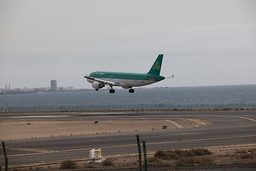 Image showing ARECIFE, SPAIN - APRIL, 15 2017: AirBus A320 of Aer Lingus ready