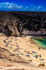Image showing A beautiful lagoon on the Papagayo beaches on Lanzarote