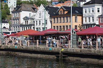 Image showing BERGEN MARKET SQUARE, NORWAY - MAY 27, 2017: Grocery stores that