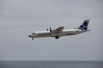 Image showing ARECIFE, SPAIN - APRIL, 15 2017: ATR 72 of CANARYFLY.es landing 