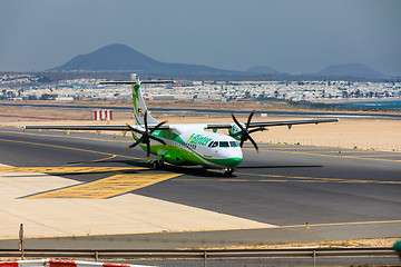 Image showing ARECIFE, SPAIN - APRIL, 16 2017: ATR 72 of Binter with the regis