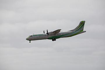 Image showing ARECIFE, SPAIN - APRIL, 15 2017: ATR 72 of Binter landing at Lan