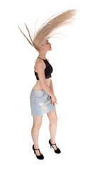 Image showing Blond woman flying her long hair