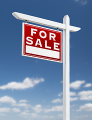 Image showing Left Facing For Sale Real Estate Sign on a Blue Sky with Clouds.