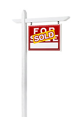 Image showing Right Facing Sold For Sale Real Estate Sign Isolated on a White 