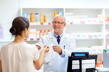 Image showing apothecary with cure and customer at pharmacy