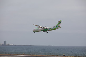 Image showing ARECIFE, SPAIN - APRIL, 15 2017: ATR 72 of Binter landing at Lan