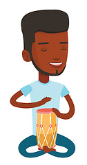 Image showing Man playing ethnic drum vector illustration.